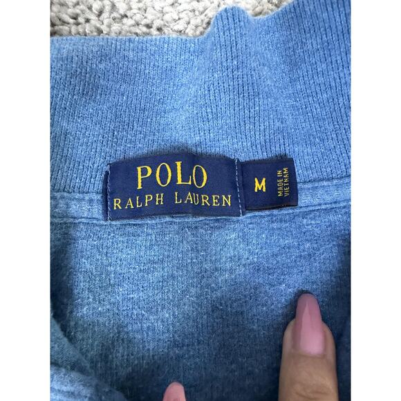 Polo Ralph Lauren Sweater Mens Medium Blue 1/4 Zip Mock Neck Knit Pullover - Picture 2 of 10